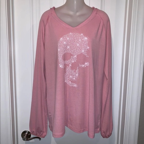 Pink Skull Print Long Sleeve Tee - Picture 2 of 5